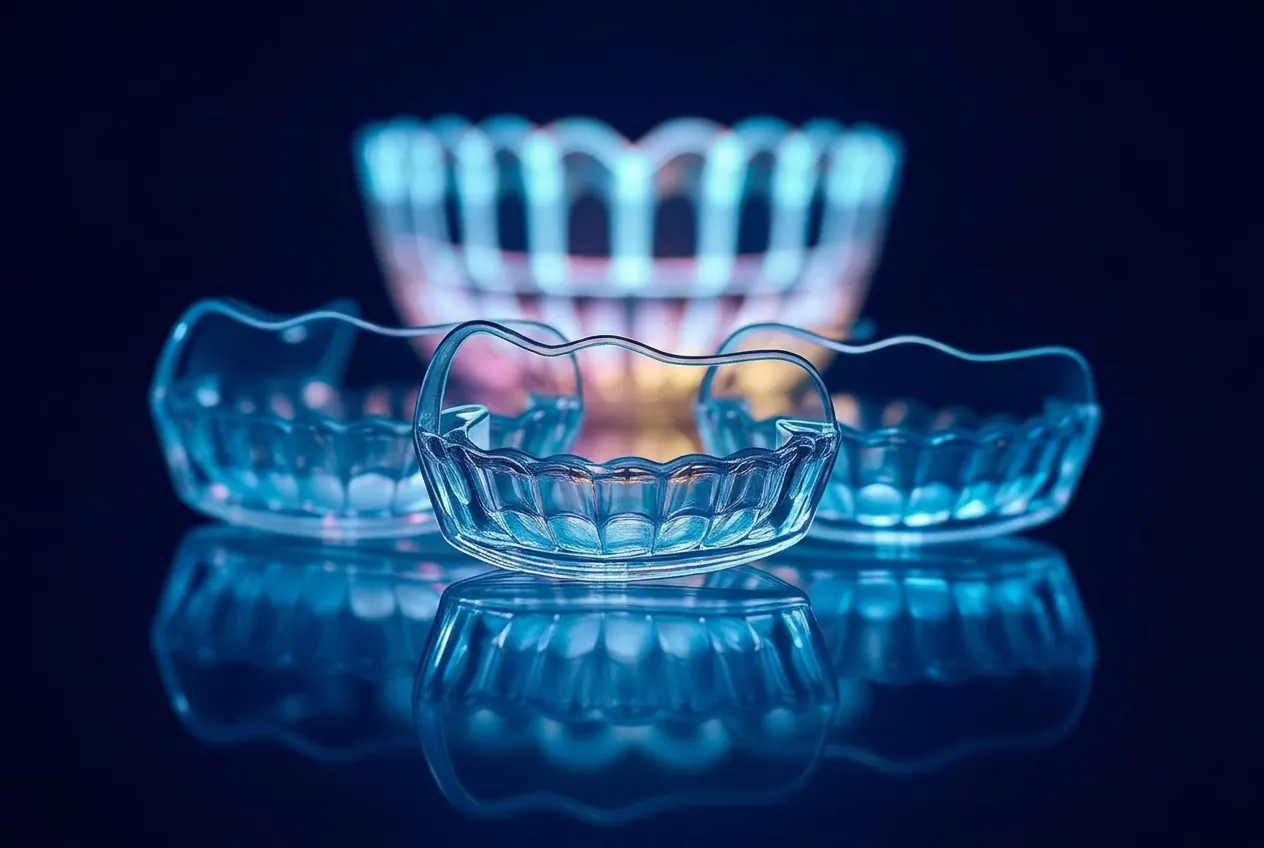 Row of clear orthodontic aligner trays