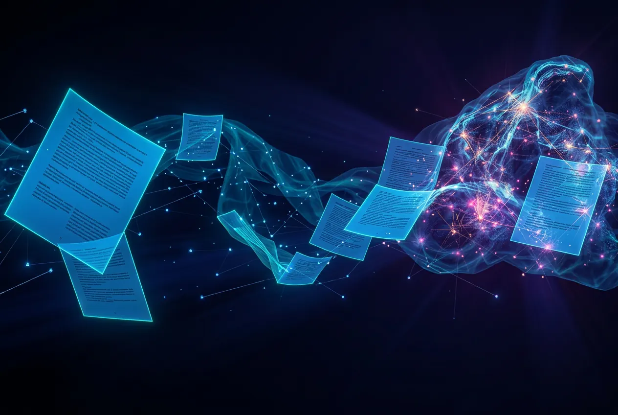 Documents flowing into a retrieval index visualisation