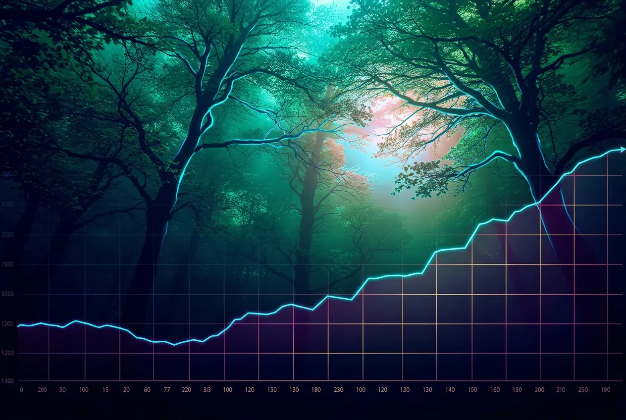 Forest canopy overlaid with a data grid