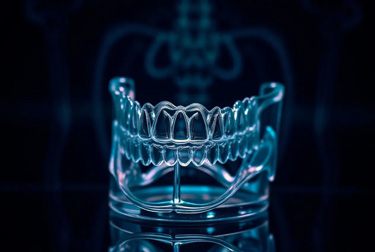 Mandibular advancement device rendered in cyan light